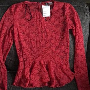 H&M red lace peplum shirt